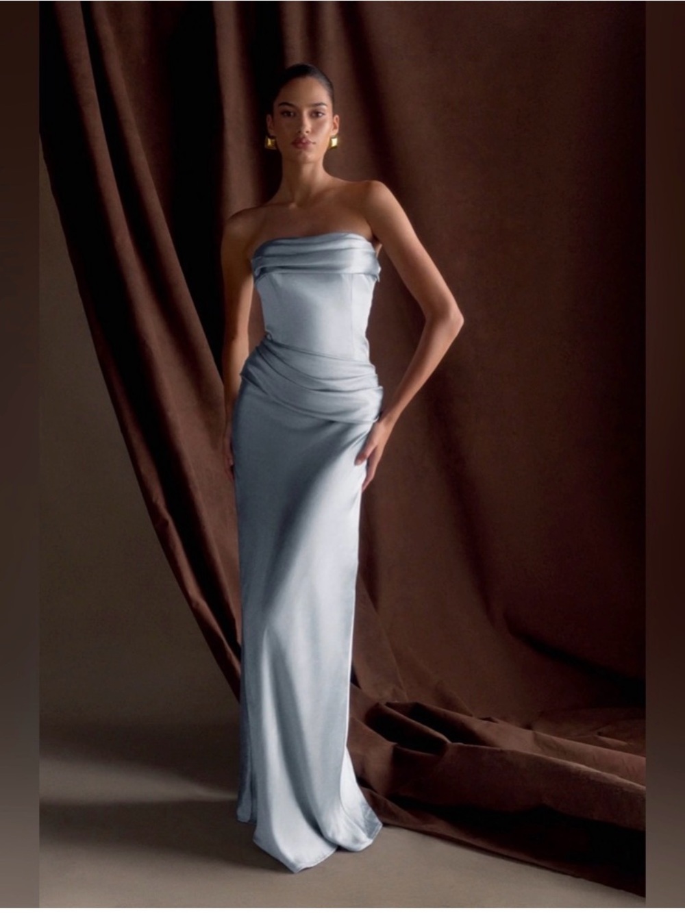 Meshki Strapless Pale Blue Jasmine Satin Column Gown